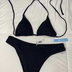 Cupshe Black Paris Triangle Cup String Bikini Size Medium